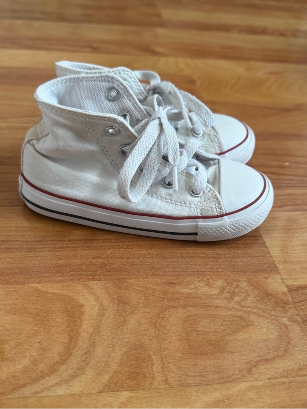 Toddler White High-Top Canvas Sneakers with Red Trim - Picture 4 of 5
